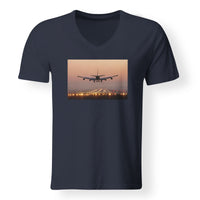 Thumbnail for Landing Boeing 747 During Sunset Designed V-Neck T-Shirts
