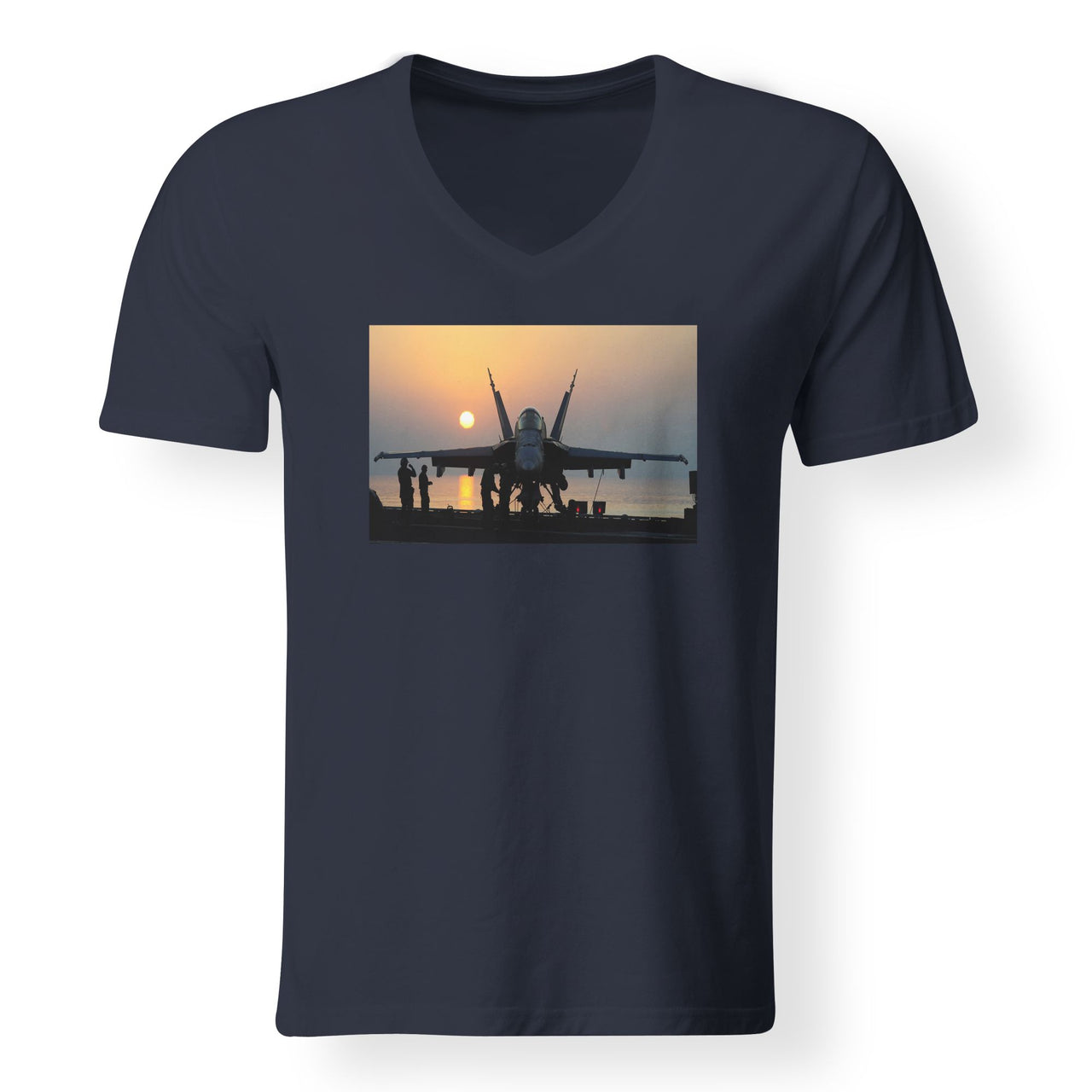 Military Jet During Sunset Designed V-Neck T-Shirts