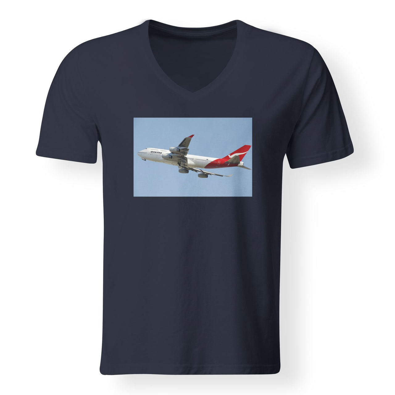 Departing Qantas Boeing 747 Designed V-Neck T-Shirts