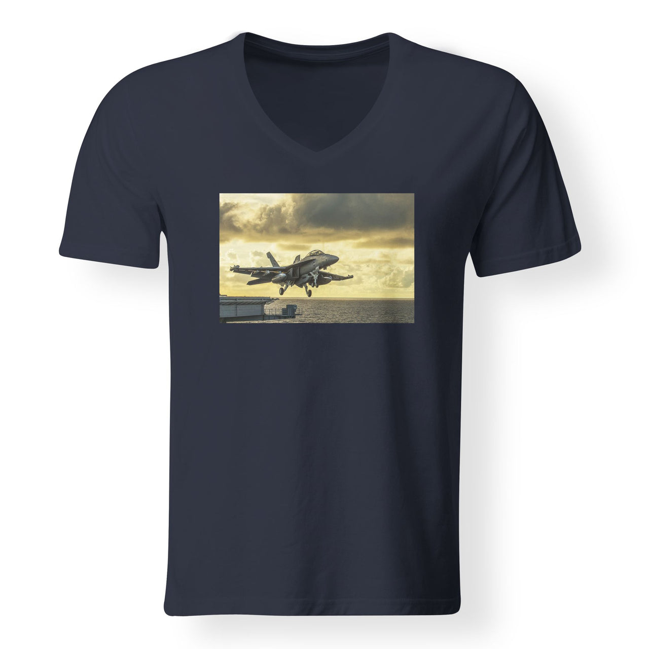 Departing Jet Aircraft Designed V-Neck T-Shirts