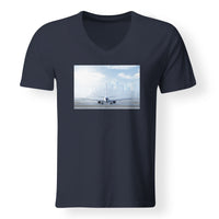 Thumbnail for Boeing 737 & City View Behind Designed V-Neck T-Shirts