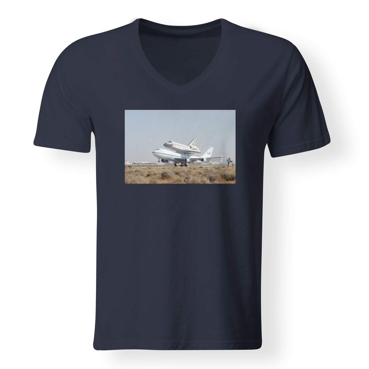 Boeing 747 Carrying Nasa's Space Shuttle Designed V-Neck T-Shirts