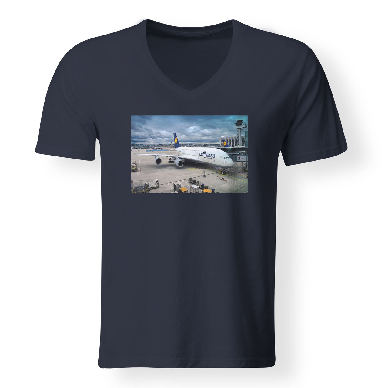 Lufthansa's A380 At The Gate Designed V-Neck T-Shirts