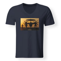Thumbnail for Military Plane at Sunset Designed V-Neck T-Shirts