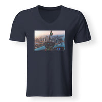 Thumbnail for Amazing City View from Helicopter Cockpit Designed V-Neck T-Shirts
