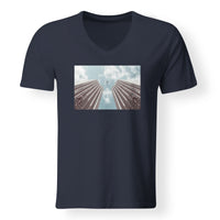 Thumbnail for Airplane Flying over Big Buildings Designed V-Neck T-Shirts