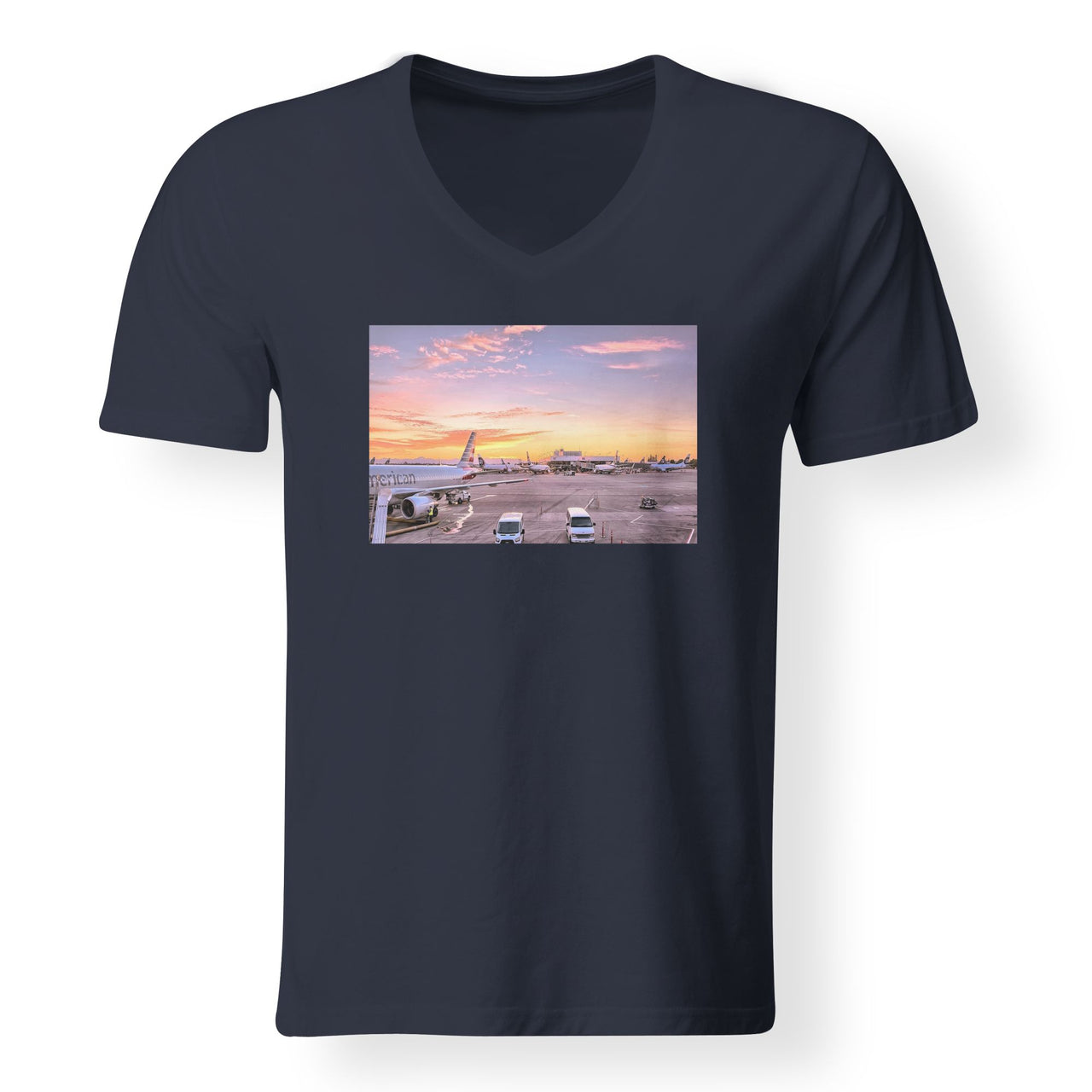 Airport Photo During Sunset Designed V-Neck T-Shirts