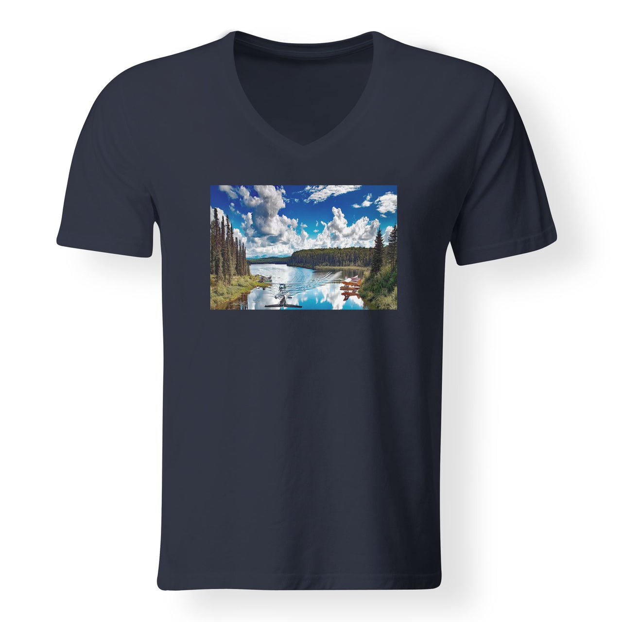 Amazing Scenary & Sea Planes Designed V-Neck T-Shirts