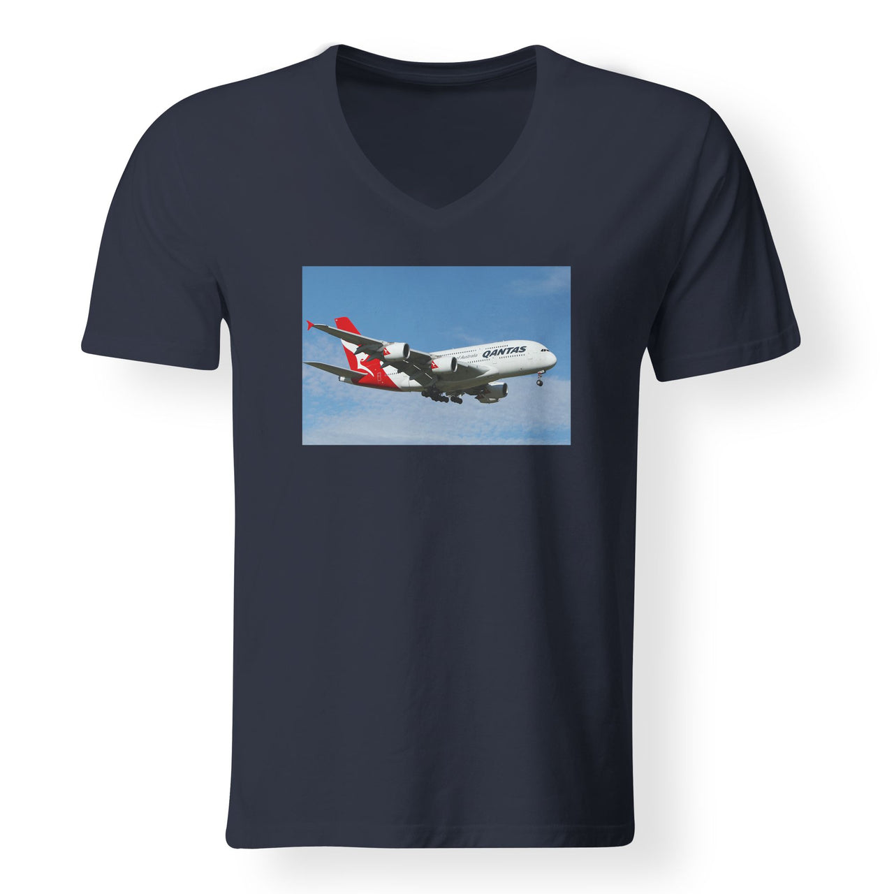 Landing Qantas A380 Designed V-Neck T-Shirts