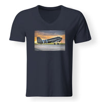 Thumbnail for Old Airplane Parked During Sunset Designed V-Neck T-Shirts