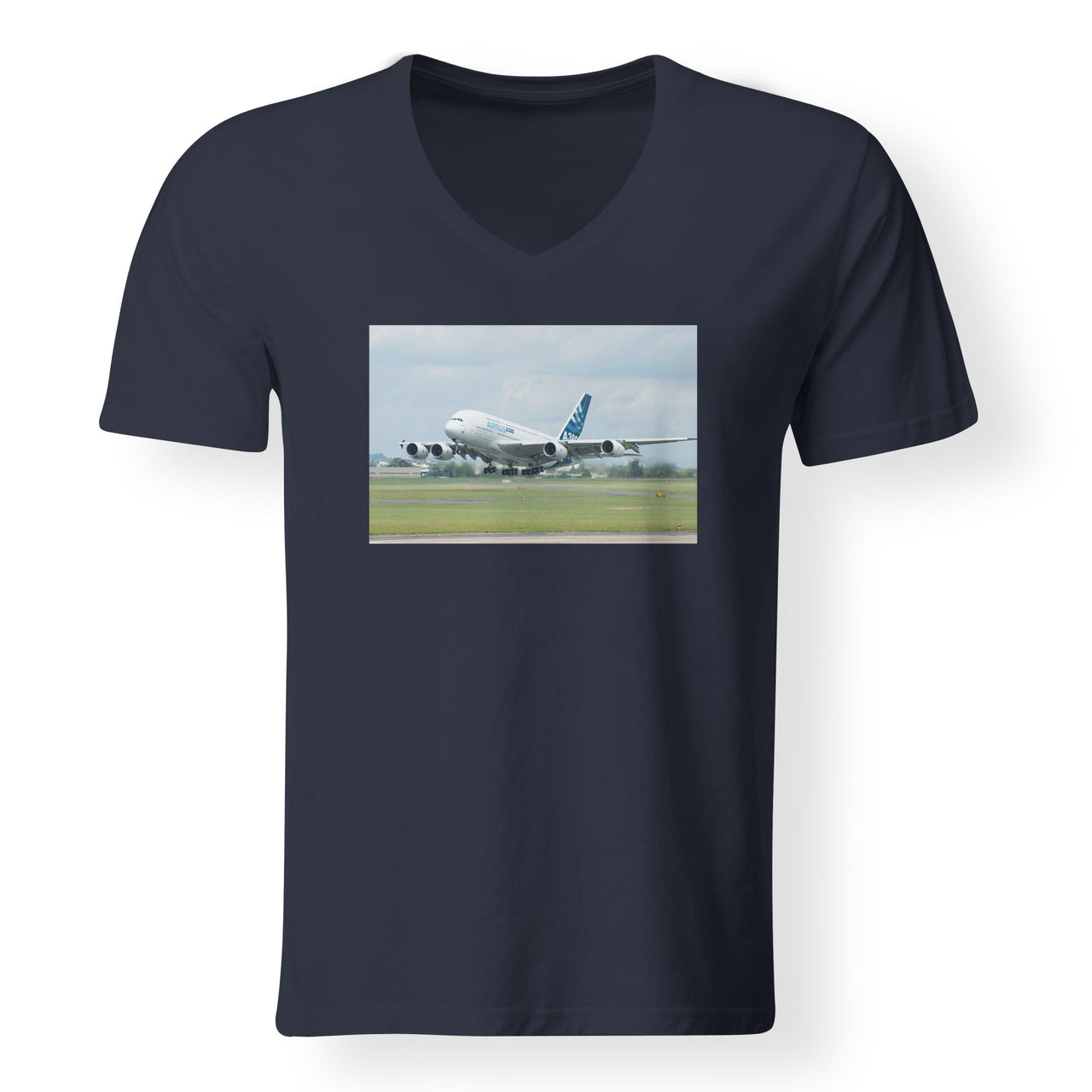 Departing Airbus A380 with Original Livery Designed V-Neck T-Shirts