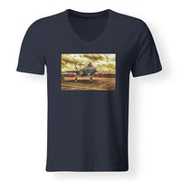 Thumbnail for Fighter Jet 35 at Airbase Designed V-Neck T-Shirts