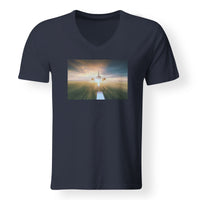 Thumbnail for Airplane Flying Over Runway Designed V-Neck T-Shirts