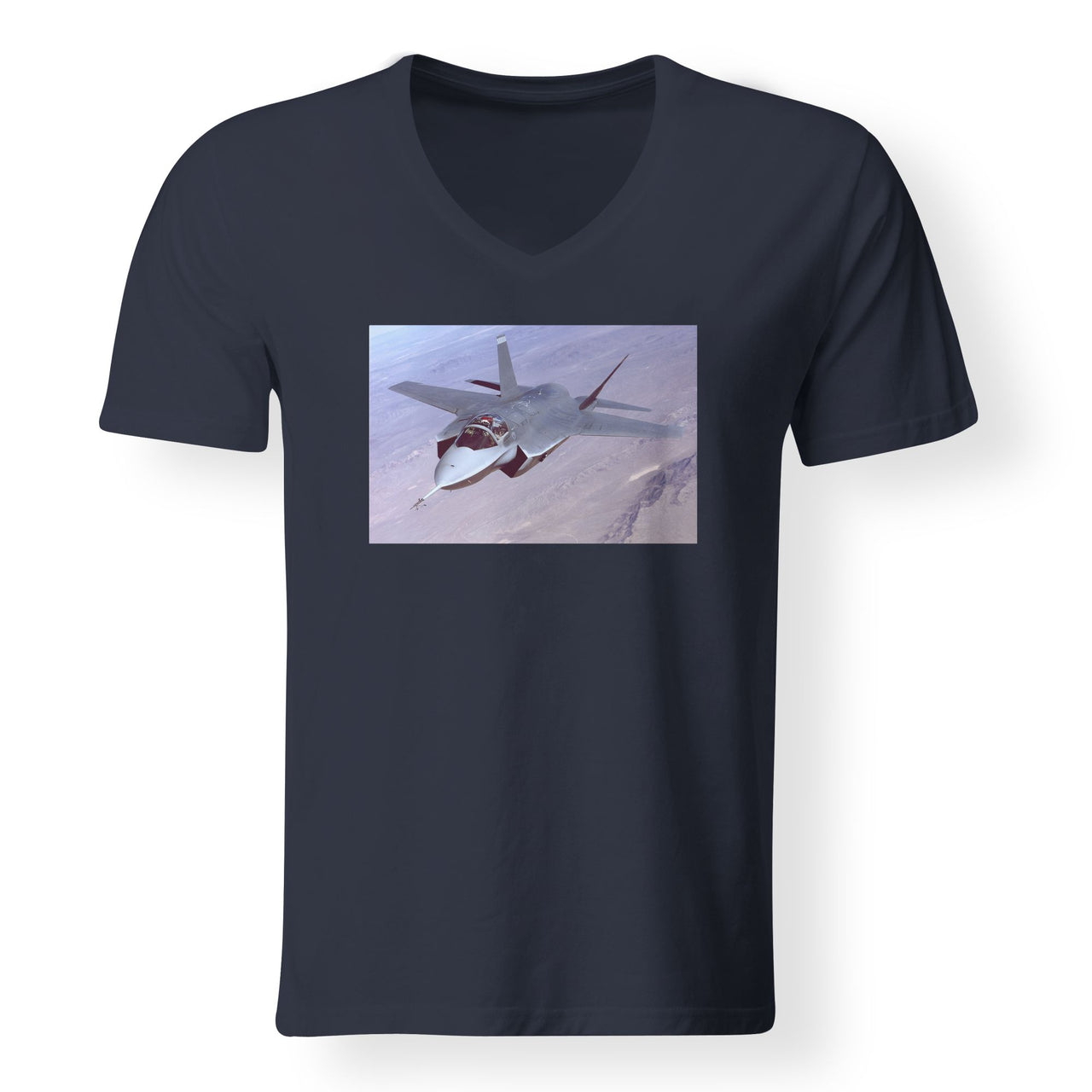 Fighting Falcon F35 Captured in the Air Designed V-Neck T-Shirts