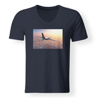 Thumbnail for Super Cruising Airbus A380 over Clouds Designed V-Neck T-Shirts