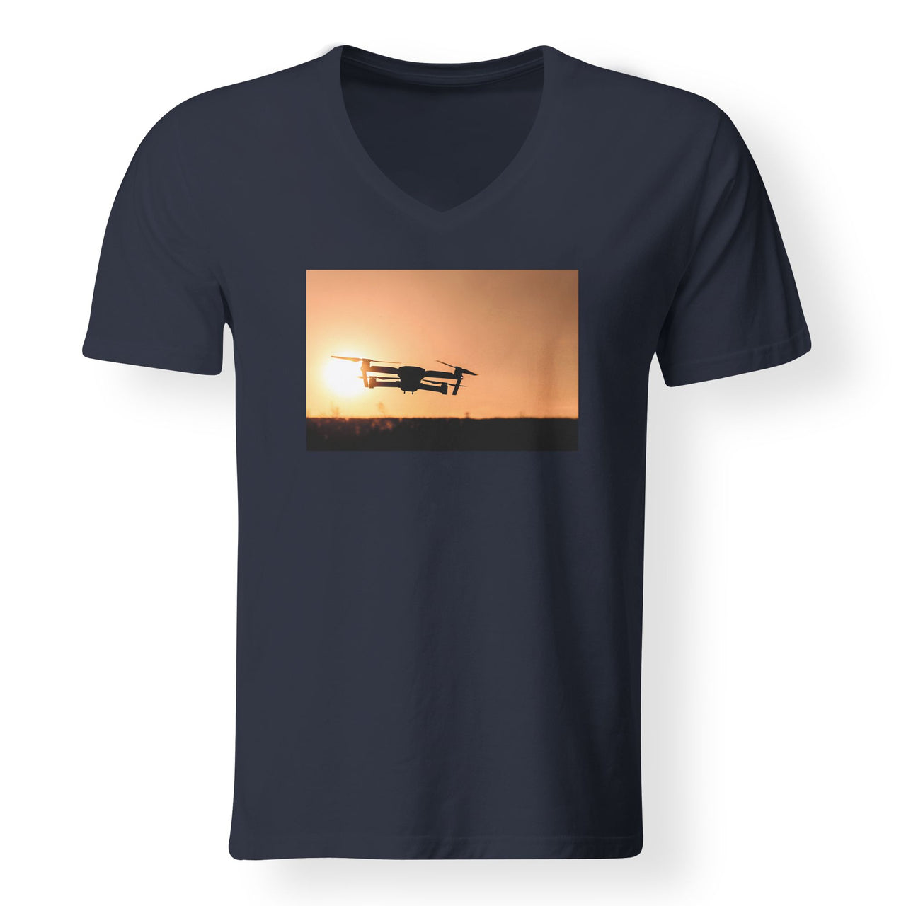 Amazing Drone in Sunset Designed V-Neck T-Shirts