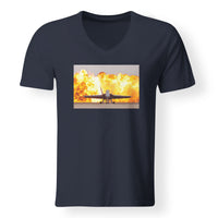 Thumbnail for Face to Face with Air Force Jet & Flames Designed V-Neck T-Shirts