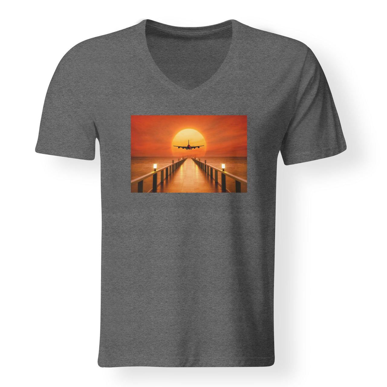 Airbus A380 Towards Sunset Designed V-Neck T-Shirts