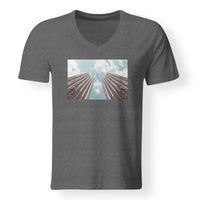 Thumbnail for Airplane Flying over Big Buildings Designed V-Neck T-Shirts