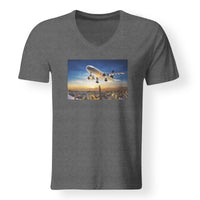 Thumbnail for Super Aircraft over City at Sunset Designed V-Neck T-Shirts