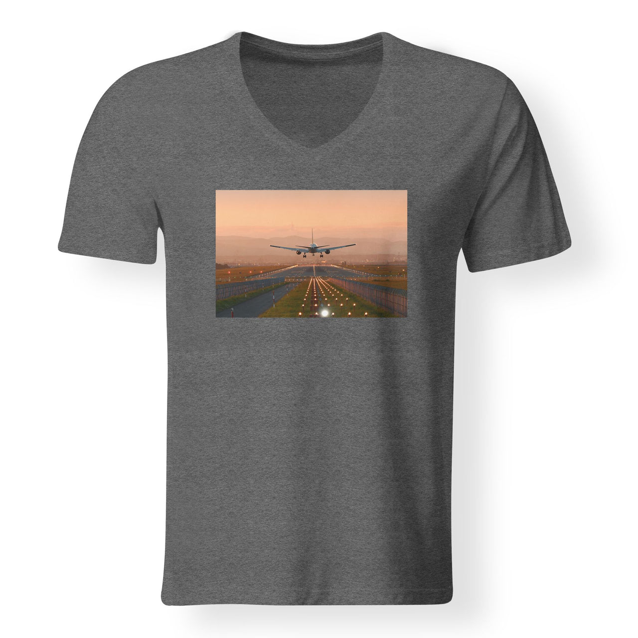 Super Cool Landing During Sunset Designed V-Neck T-Shirts