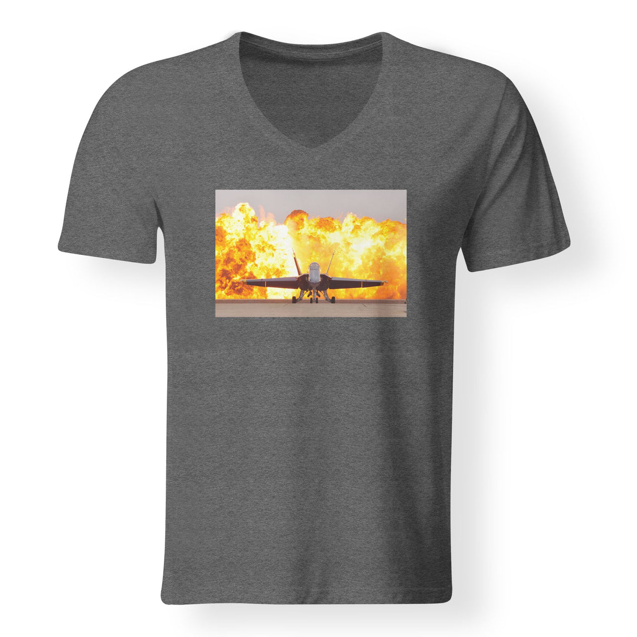 Face to Face with Air Force Jet & Flames Designed V-Neck T-Shirts