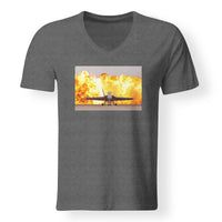 Thumbnail for Face to Face with Air Force Jet & Flames Designed V-Neck T-Shirts