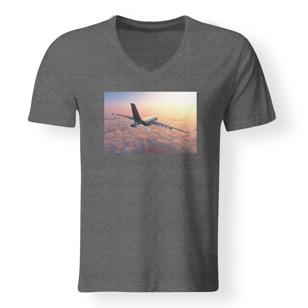 Super Cruising Airbus A380 over Clouds Designed V-Neck T-Shirts