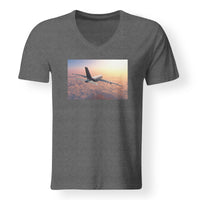 Thumbnail for Super Cruising Airbus A380 over Clouds Designed V-Neck T-Shirts