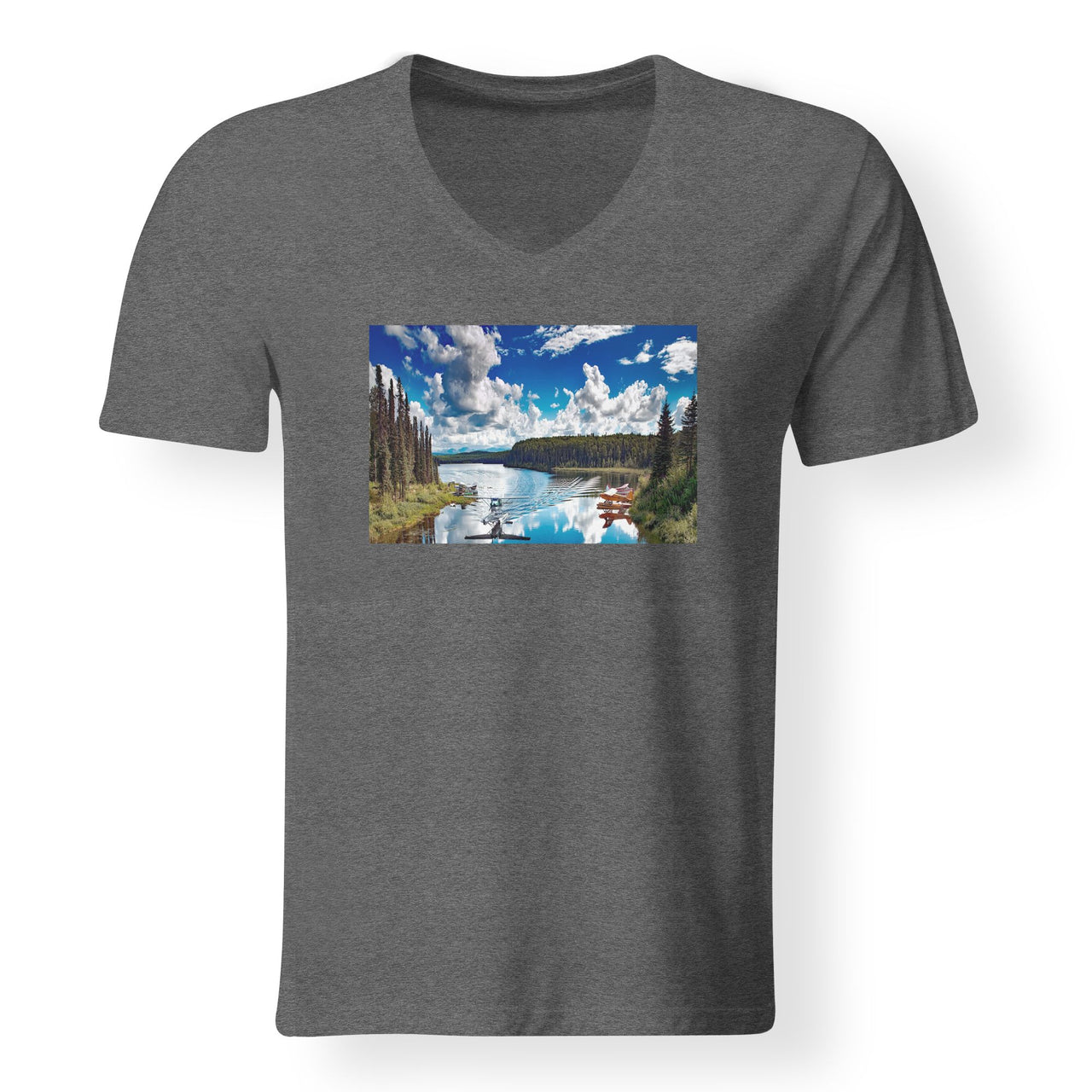 Amazing Scenary & Sea Planes Designed V-Neck T-Shirts