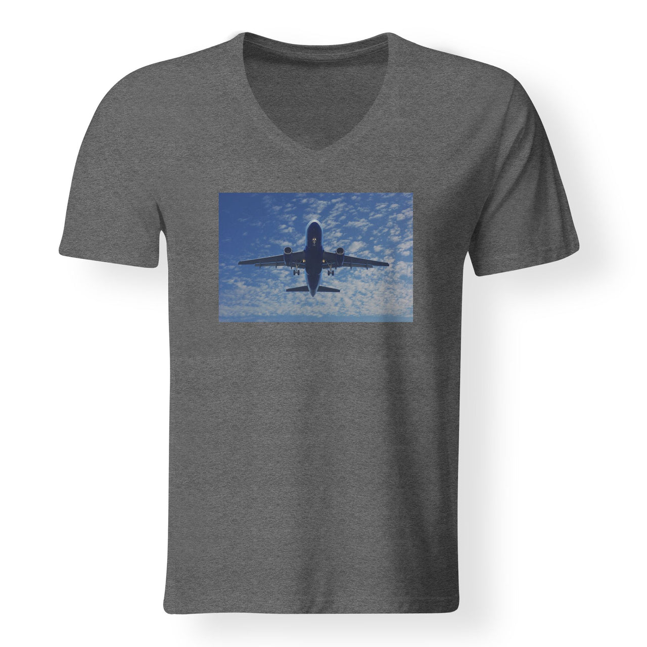 Airplane From Below Designed V-Neck T-Shirts