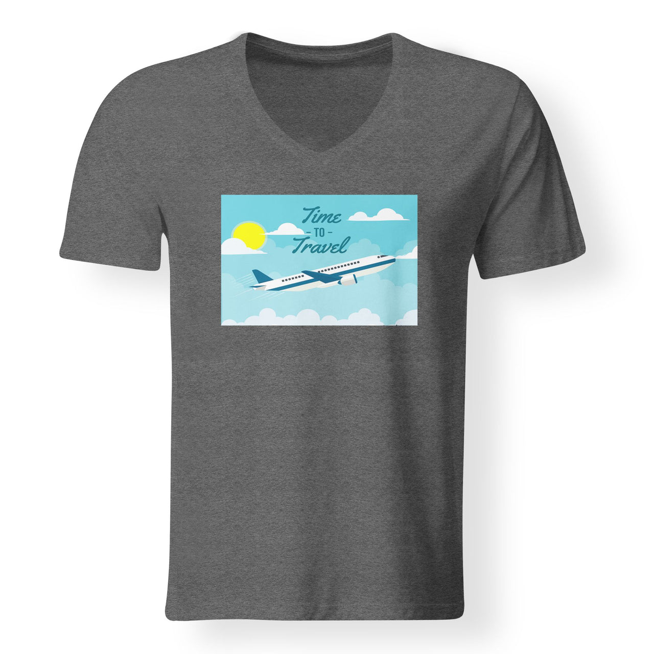 Time to Travel Designed V-Neck T-Shirts