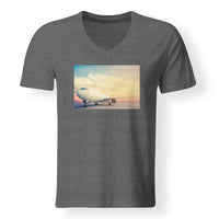 Thumbnail for Parked Aircraft During Sunset Designed V-Neck T-Shirts
