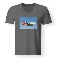 Thumbnail for Landing Qantas A380 Designed V-Neck T-Shirts