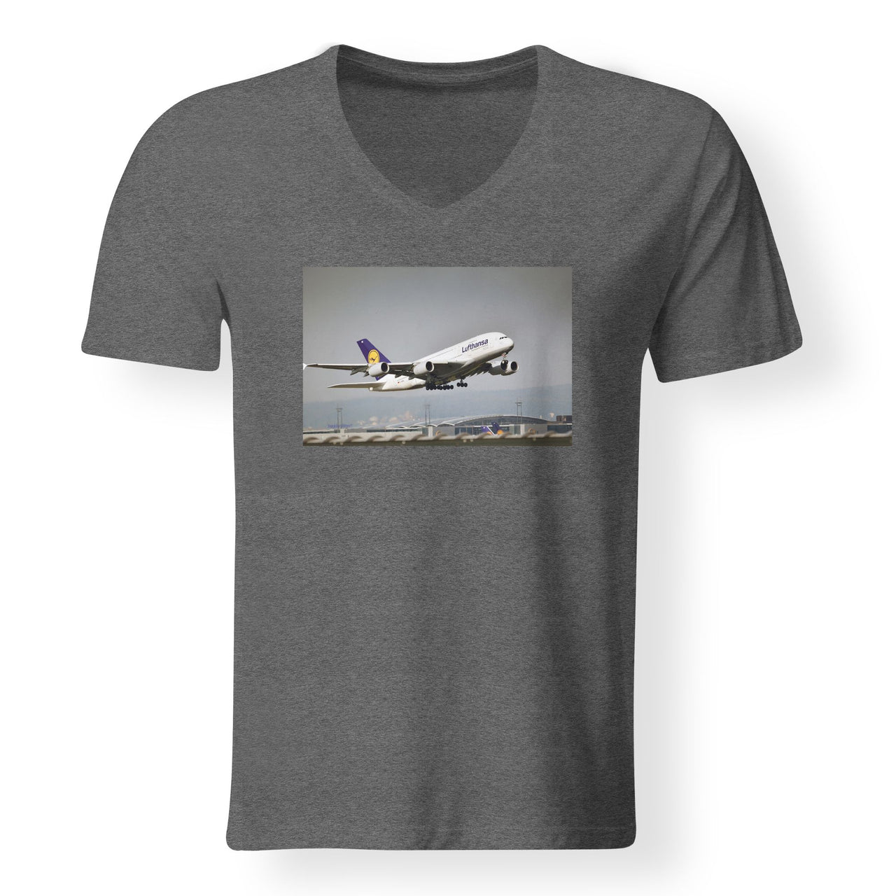Departing Lufthansa A380 Designed V-Neck T-Shirts