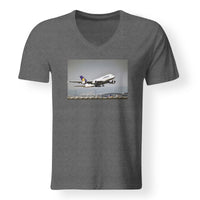 Thumbnail for Departing Lufthansa A380 Designed V-Neck T-Shirts