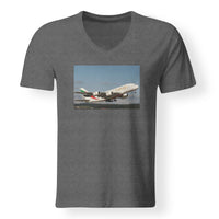 Thumbnail for Departing Emirates A380 Designed V-Neck T-Shirts