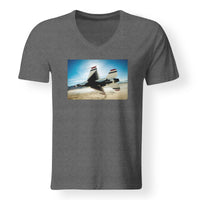 Thumbnail for Turning Right Fighting Falcon F16 Designed V-Neck T-Shirts
