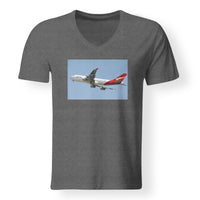Thumbnail for Departing Qantas Boeing 747 Designed V-Neck T-Shirts