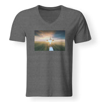 Thumbnail for Airplane Flying Over Runway Designed V-Neck T-Shirts