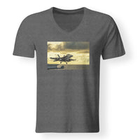 Thumbnail for Departing Jet Aircraft Designed V-Neck T-Shirts
