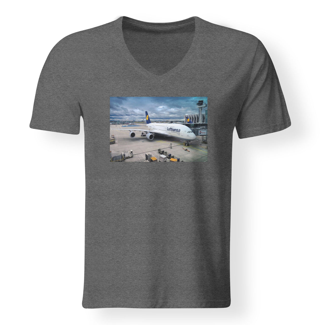 Lufthansa's A380 At The Gate Designed V-Neck T-Shirts