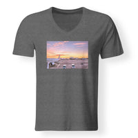 Thumbnail for Airport Photo During Sunset Designed V-Neck T-Shirts