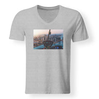Thumbnail for Amazing City View from Helicopter Cockpit Designed V-Neck T-Shirts