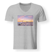 Thumbnail for Airport Photo During Sunset Designed V-Neck T-Shirts