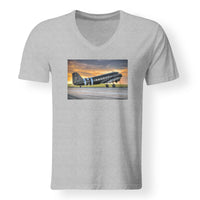 Thumbnail for Old Airplane Parked During Sunset Designed V-Neck T-Shirts