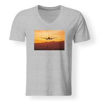 Thumbnail for Landing Aircraft During Sunset Designed V-Neck T-Shirts