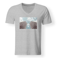 Thumbnail for Airplane Flying over Big Buildings Designed V-Neck T-Shirts