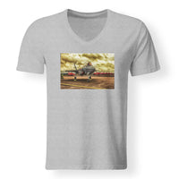 Thumbnail for Fighter Jet 35 at Airbase Designed V-Neck T-Shirts