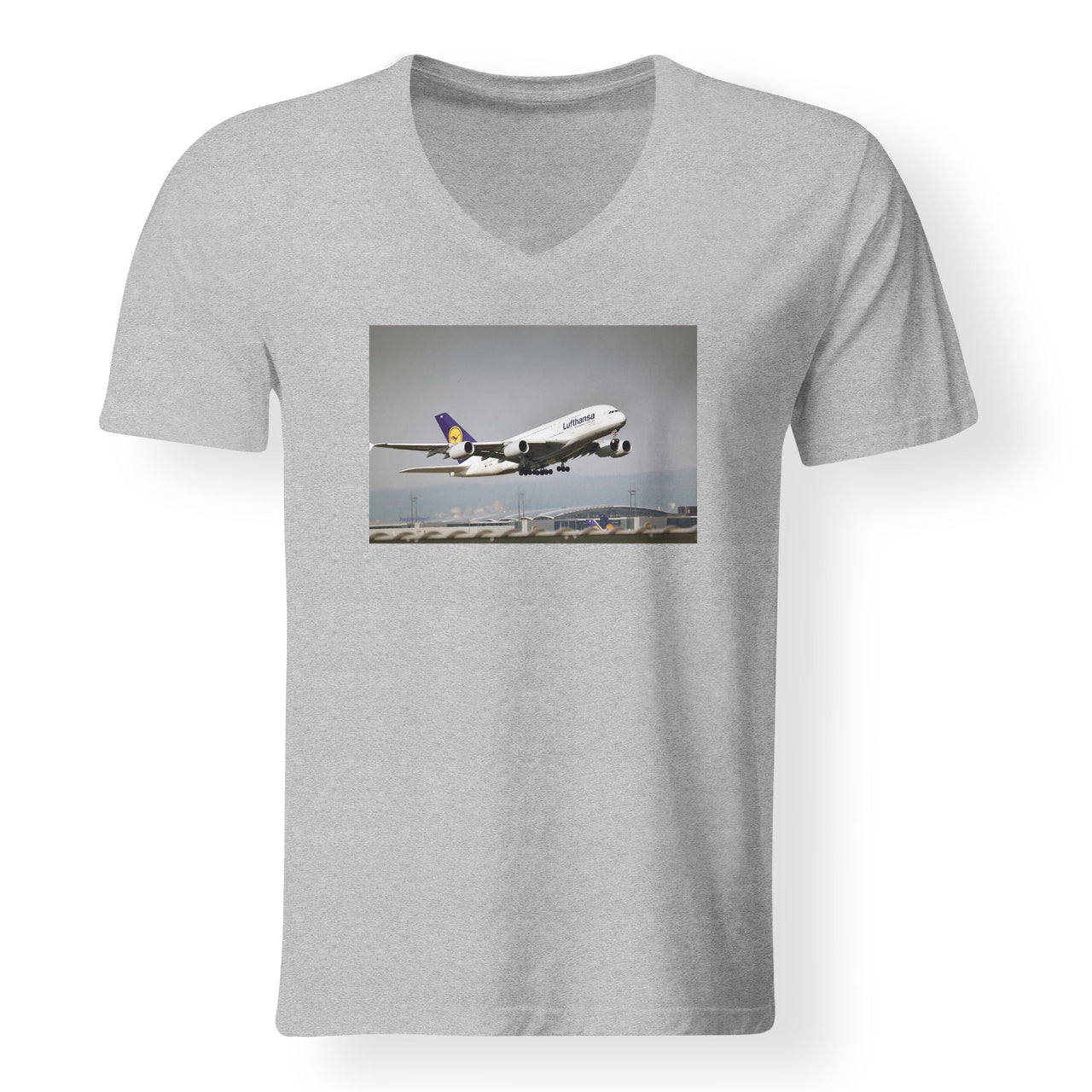 Departing Lufthansa A380 Designed V-Neck T-Shirts